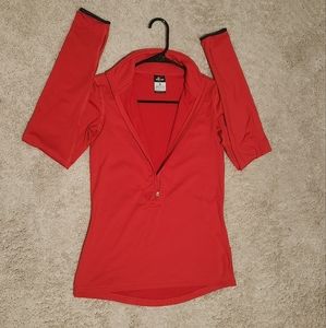 Nike Pro Dri Fit Women's Red 1/4 Zip Pullover Long Sleeve Thumbholes